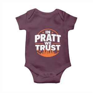 In Pratt We Trust Los Angeles Skyline Graphic Baby Onesie Patriotic LA City California Pride Local Leadership TS02 Maroon Print Your Wear