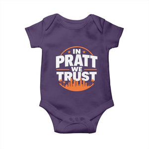 In Pratt We Trust Los Angeles Skyline Graphic Baby Onesie Patriotic LA City California Pride Local Leadership TS02 Purple Print Your Wear