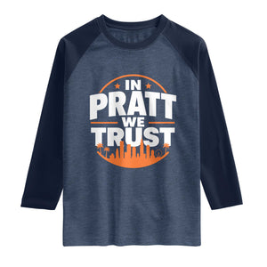 In Pratt We Trust Los Angeles Skyline Graphic Raglan Shirt Patriotic LA City California Pride Local Leadership TS02 Heather Denim Navy Print Your Wear