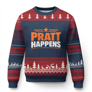 Pratt Happens Los Angeles 2026 Ugly Christmas Sweater Funny Political Patriotic LA City California Pride Leadership TS02 Navy Red Print Your Wear