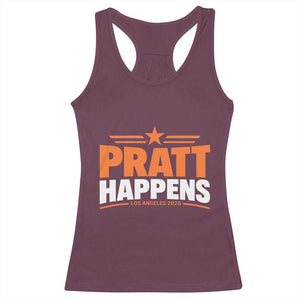 Pratt Happens Los Angeles 2026 Racerback Tank Top Funny Political Patriotic LA City California Pride Leadership TS02 Maroon Print Your Wear