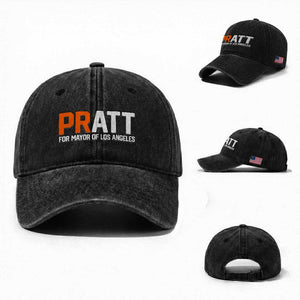 Pratt for Mayor Los Angeles Washed Cotton Baseball Cap LA City Caliornia Pride Political Campaign Supporter TS02 Washed Cap Universal Fit Black Print Your Wear