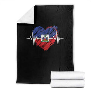 Haitian Flag Heartbeat EKG Pulse Graphic Throw Blanket My Heart Beats For Haiti Identity Heritage Pride TS02 Black Print Your Wear