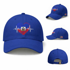 Haitian Flag Heartbeat EKG Pulse Graphic Baseball Cap My Heart Beats For Haiti Identity Heritage Pride TS02 Baseball Cap Universal Fit Royal Blue Print Your Wear