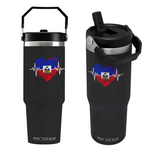 Haitian Flag Heartbeat EKG Pulse Graphic Flip Straw Tumbler My Heart Beats For Haiti Identity Heritage Pride TS02 One Size: 30 oz Black Print Your Wear