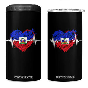 Haitian Flag Heartbeat EKG Pulse Graphic 4 in 1 Can Cooler Tumbler My Heart Beats For Haiti Identity Heritage Pride TS02 One Size: 16 oz Black Print Your Wear