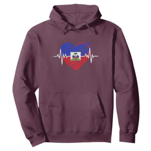 Haitian Flag Heartbeat EKG Pulse Graphic Hoodie My Heart Beats For Haiti Identity Heritage Pride TS02 Maroon Print Your Wear