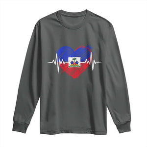 Haitian Flag Heartbeat EKG Pulse Graphic Long Sleeve Shirt My Heart Beats For Haiti Identity Heritage Pride TS02 Dark Heather Print Your Wear