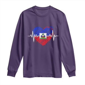 Haitian Flag Heartbeat EKG Pulse Graphic Long Sleeve Shirt My Heart Beats For Haiti Identity Heritage Pride TS02 Purple Print Your Wear