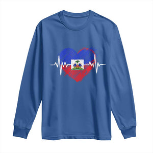 Haitian Flag Heartbeat EKG Pulse Graphic Long Sleeve Shirt My Heart Beats For Haiti Identity Heritage Pride TS02 Royal Blue Print Your Wear