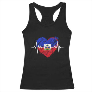 Haitian Flag Heartbeat EKG Pulse Graphic Racerback Tank Top My Heart Beats For Haiti Identity Heritage Pride TS02 Black Print Your Wear