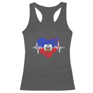 Haitian Flag Heartbeat EKG Pulse Graphic Racerback Tank Top My Heart Beats For Haiti Identity Heritage Pride TS02 Dark Heather Print Your Wear