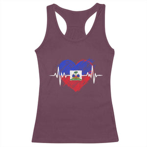 Haitian Flag Heartbeat EKG Pulse Graphic Racerback Tank Top My Heart Beats For Haiti Identity Heritage Pride TS02 Maroon Print Your Wear