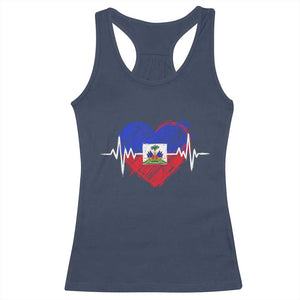 Haitian Flag Heartbeat EKG Pulse Graphic Racerback Tank Top My Heart Beats For Haiti Identity Heritage Pride TS02 Navy Print Your Wear
