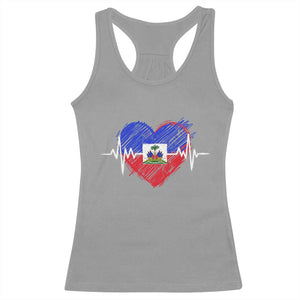Haitian Flag Heartbeat EKG Pulse Graphic Racerback Tank Top My Heart Beats For Haiti Identity Heritage Pride TS02 Sport Gray Print Your Wear