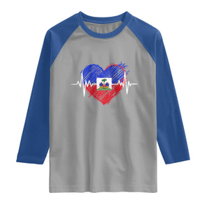 Haitian Flag Heartbeat EKG Pulse Graphic Raglan Shirt My Heart Beats For Haiti Identity Heritage Pride TS02 Sport Gray Royal Print Your Wear