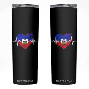 Haitian Flag Heartbeat EKG Pulse Graphic Skinny Tumbler My Heart Beats For Haiti Identity Heritage Pride TS02 Black Print Your Wear