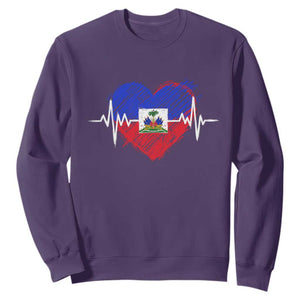 Haitian Flag Heartbeat EKG Pulse Graphic Sweatshirt My Heart Beats For Haiti Identity Heritage Pride TS02 Purple Print Your Wear
