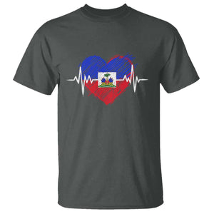 Haitian Flag Heartbeat EKG Pulse Graphic T Shirt My Heart Beats For Haiti Identity Heritage Pride TS02 Dark Heather Print Your Wear