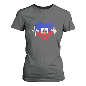 Haitian Flag Heartbeat EKG Pulse Graphic T Shirt For Women My Heart Beats For Haiti Identity Heritage Pride TS02 Dark Heather Print Your Wear