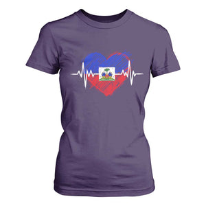 Haitian Flag Heartbeat EKG Pulse Graphic T Shirt For Women My Heart Beats For Haiti Identity Heritage Pride TS02 Purple Print Your Wear