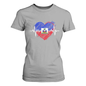 Haitian Flag Heartbeat EKG Pulse Graphic T Shirt For Women My Heart Beats For Haiti Identity Heritage Pride TS02 Sport Gray Print Your Wear