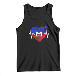 Haitian Flag Heartbeat EKG Pulse Graphic Tank Top My Heart Beats For Haiti Identity Heritage Pride TS02 Black Print Your Wear