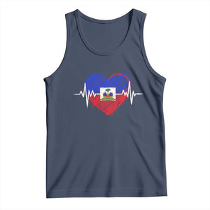 Haitian Flag Heartbeat EKG Pulse Graphic Tank Top My Heart Beats For Haiti Identity Heritage Pride TS02 Navy Print Your Wear