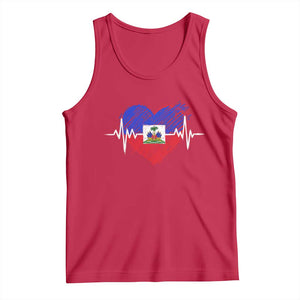 Haitian Flag Heartbeat EKG Pulse Graphic Tank Top My Heart Beats For Haiti Identity Heritage Pride TS02 Red Print Your Wear