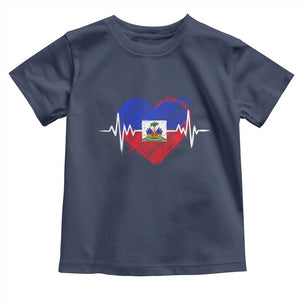 Haitian Flag Heartbeat EKG Pulse Graphic Toddler T Shirt My Heart Beats For Haiti Identity Heritage Pride TS02 Navy Print Your Wear