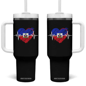 Haitian Flag Heartbeat EKG Pulse Graphic Tumbler With Handle My Heart Beats For Haiti Identity Heritage Pride TS02 One Size: 40 oz Black Print Your Wear
