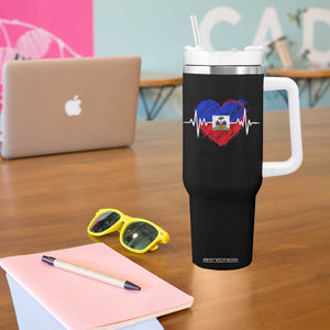Haitian Flag Heartbeat EKG Pulse Graphic Tumbler With Handle My Heart Beats For Haiti Identity Heritage Pride TS02 Print Your Wear