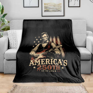 USA 250th 1776 to 2026 Rock Star Abraham Lincoln Throw Blanket Vintage Electric Guitar Player Patriotic Us Flag Semiquincentennial