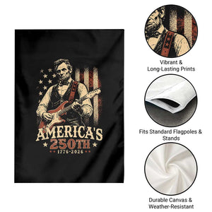 USA 250th 1776 to 2026 Rock Star Abraham Lincoln Garden Flag Vintage Electric Guitar Player Patriotic Us Flag Semiquincentennial