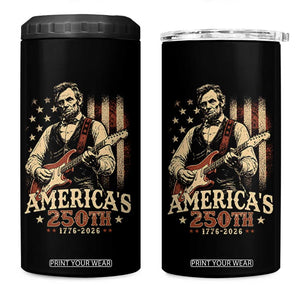 USA 250th 1776 to 2026 Rock Star Abraham Lincoln 4 in 1 Can Cooler Tumbler Vintage Electric Guitar Player Patriotic Us Flag Semiquincentennial