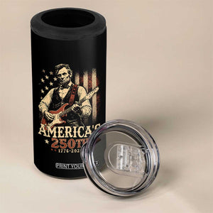 USA 250th 1776 to 2026 Rock Star Abraham Lincoln 4 in 1 Can Cooler Tumbler Vintage Electric Guitar Player Patriotic Us Flag Semiquincentennial