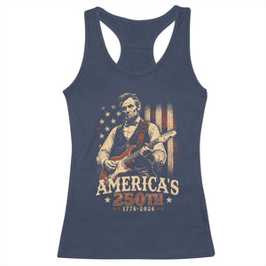 USA 250th 1776 to 2026 Rock Star Abraham Lincoln Racerback Tank Top Vintage Electric Guitar Player Patriotic Us Flag Semiquincentennial
