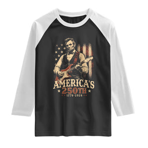 USA 250th 1776 to 2026 Rock Star Abraham Lincoln Raglan Shirt Vintage Electric Guitar Player Patriotic Us Flag Semiquincentennial