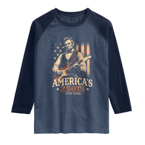 USA 250th 1776 to 2026 Rock Star Abraham Lincoln Raglan Shirt Vintage Electric Guitar Player Patriotic Us Flag Semiquincentennial