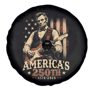 USA 250th 1776 to 2026 Rock Star Abraham Lincoln Spare Tire Cover Vintage Electric Guitar Player Patriotic Us Flag Semiquincentennial