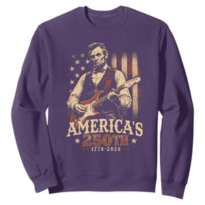 USA 250th 1776 to 2026 Rock Star Abraham Lincoln Sweatshirt Vintage Electric Guitar Player Patriotic Us Flag Semiquincentennial