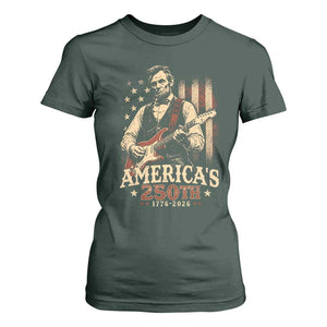 USA 250th 1776 to 2026 Rock Star Abraham Lincoln T Shirt For Women Vintage Electric Guitar Player Patriotic Us Flag Semiquincentennial
