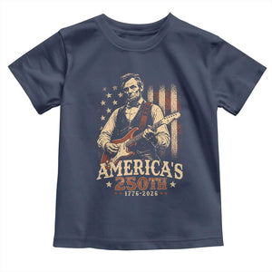 USA 250th 1776 to 2026 Rock Star Abraham Lincoln Toddler T Shirt Vintage Electric Guitar Player Patriotic Us Flag Semiquincentennial