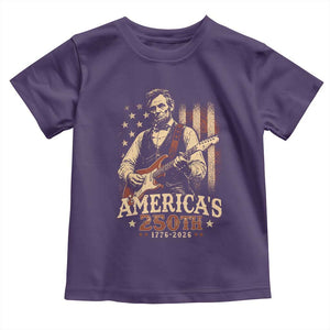 USA 250th 1776 to 2026 Rock Star Abraham Lincoln Toddler T Shirt Vintage Electric Guitar Player Patriotic Us Flag Semiquincentennial