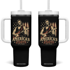 USA 250th 1776 to 2026 Rock Star Abraham Lincoln Tumbler With Handle Vintage Electric Guitar Player Patriotic Us Flag Semiquincentennial
