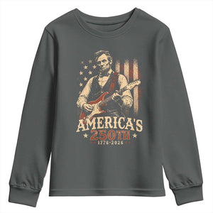 USA 250th 1776 to 2026 Rock Star Abraham Lincoln Youth Sweatshirt Vintage Electric Guitar Player Patriotic Us Flag Semiquincentennial