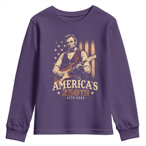 USA 250th 1776 to 2026 Rock Star Abraham Lincoln Youth Sweatshirt Vintage Electric Guitar Player Patriotic Us Flag Semiquincentennial