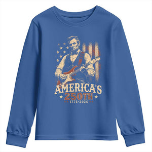 USA 250th 1776 to 2026 Rock Star Abraham Lincoln Youth Sweatshirt Vintage Electric Guitar Player Patriotic Us Flag Semiquincentennial