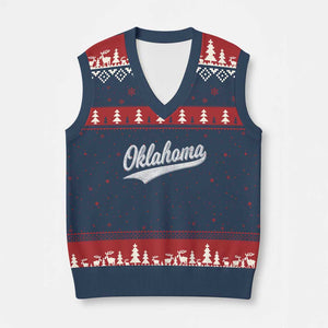 Vintage Oklahoma Throwback Distressed V-Neck Knit Sweater Vest Retro Classic OK State Pride TS02 Navy Red Print Your Wear