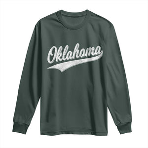 Vintage Oklahoma Throwback Distressed Long Sleeve Shirt Retro Classic OK State Pride TS02 Dark Forest Green Print Your Wear